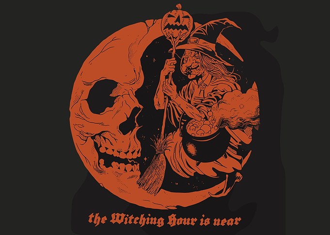 Witch and Skull Halloween Illustration