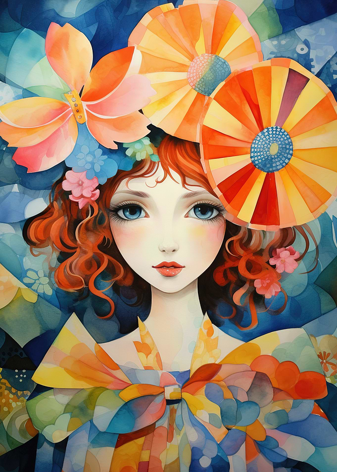 Watercolor Portrait with Floral Accents