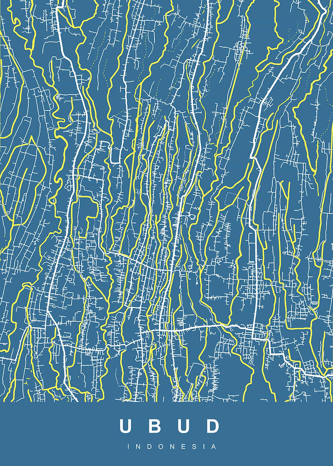 Ubud, Indonesia Map Art