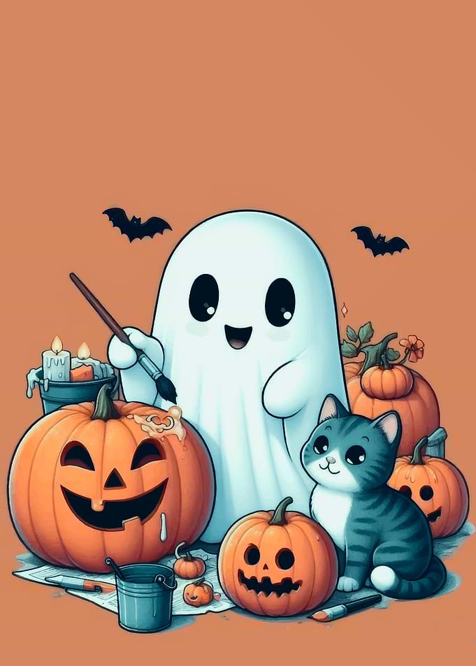 Cute Halloween Ghost Painting Pumpkins