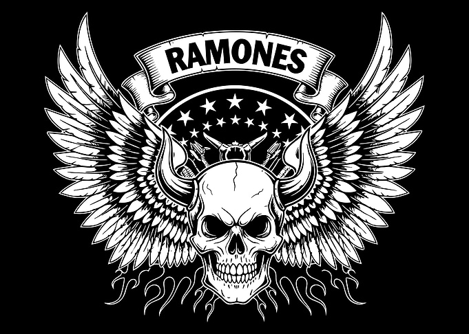 Ramones Skull Wings Black and White