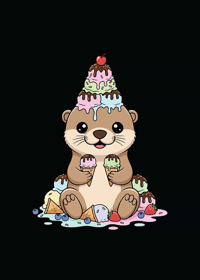 Cartoon Otter with Ice Cream