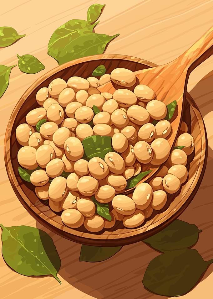 Soybeans in Wooden Bowl with Spoon