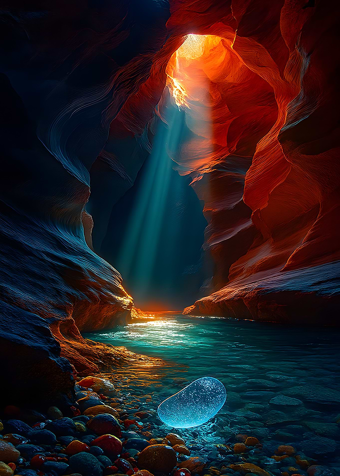 Glowing Stone in Canyon River