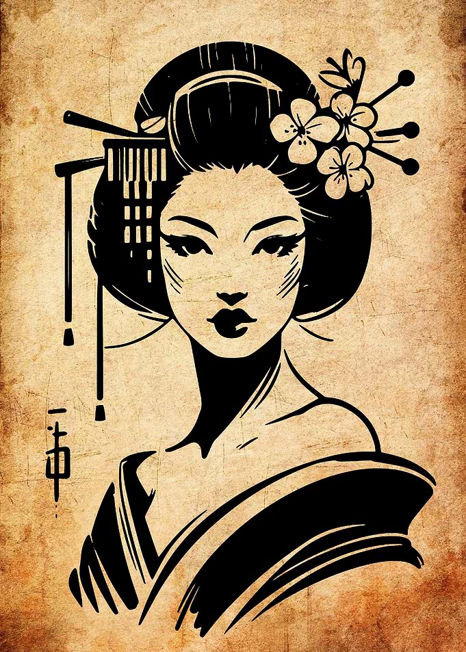 Geisha Portrait in Black and White