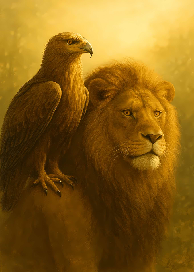 Lion and Eagle in Golden Light