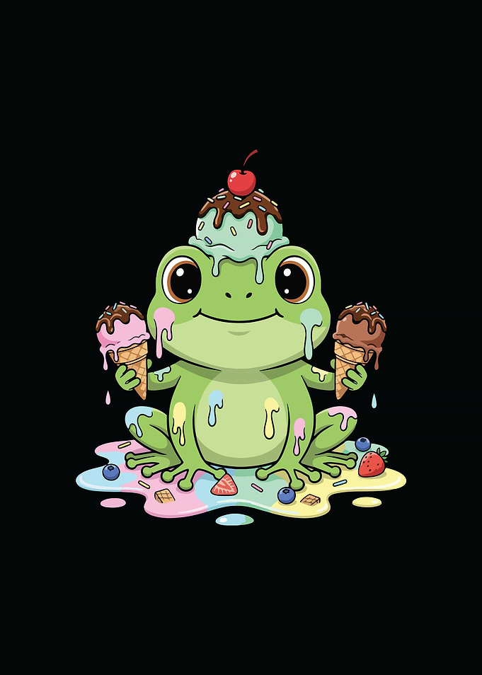 Frog with Ice Cream Cartoon