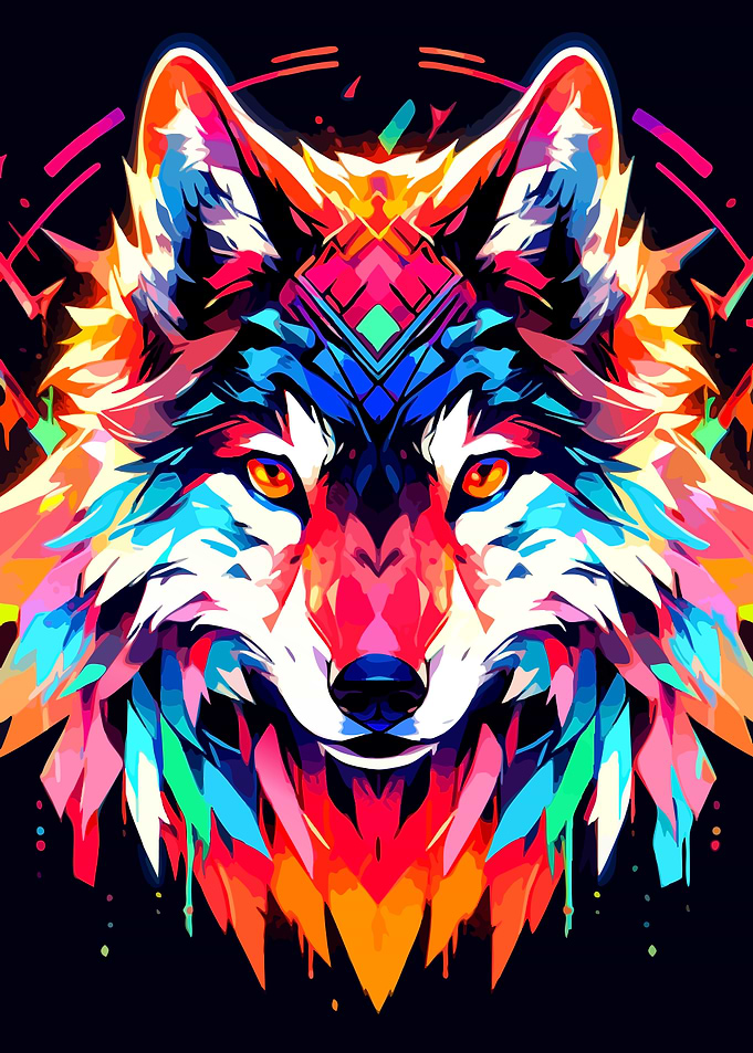 Colorful Geometric Wolf Portrait