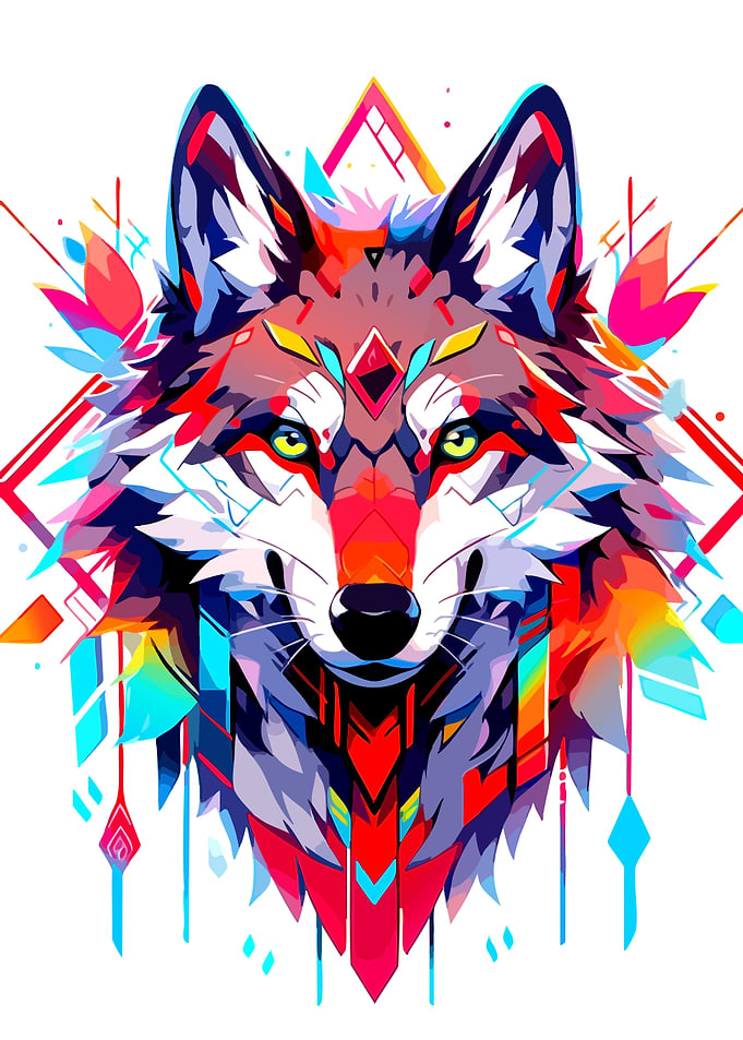 Colorful Geometric Wolf Head Illustration