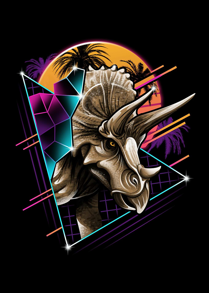Triceratops Retro Wave Art