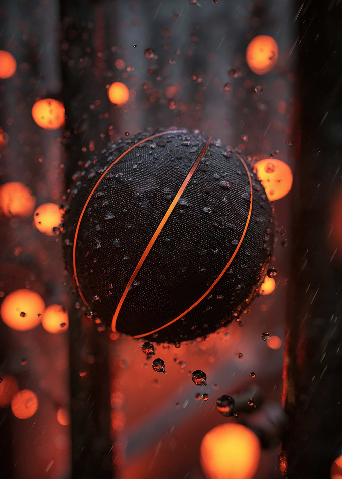 Wet Basketball with Orange Highlights