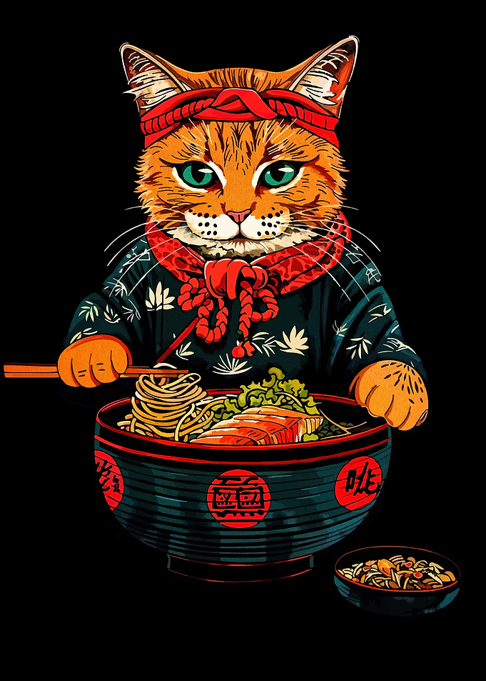 Cat Chef with Ramen Bowl Illustration