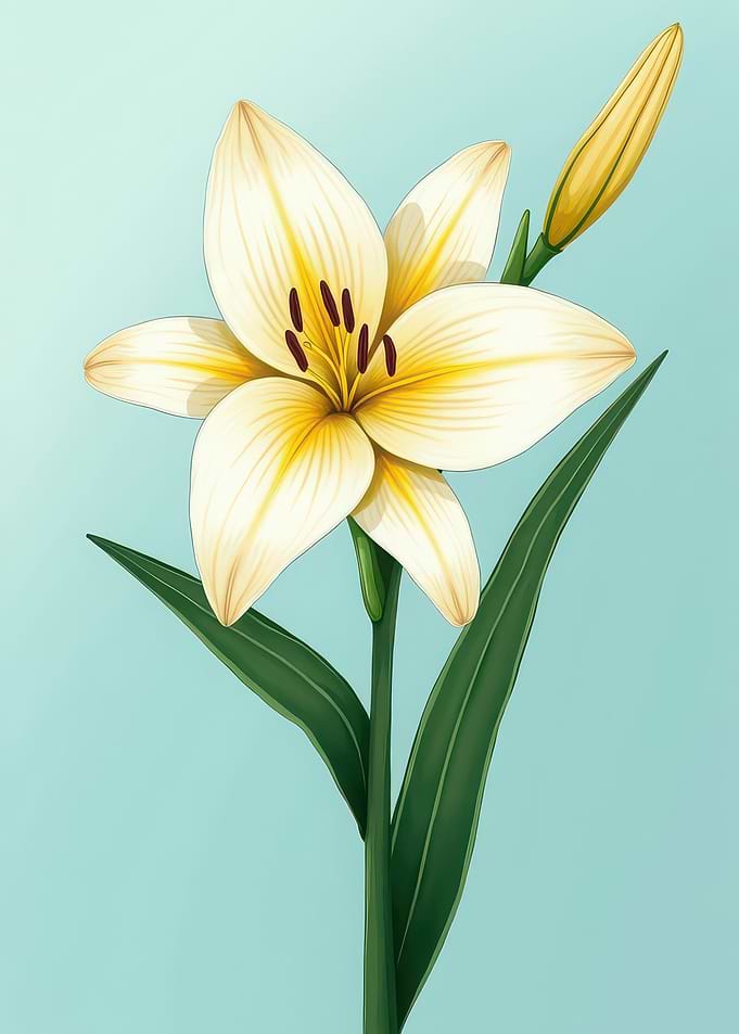 Elegant White Lily on Light Blue