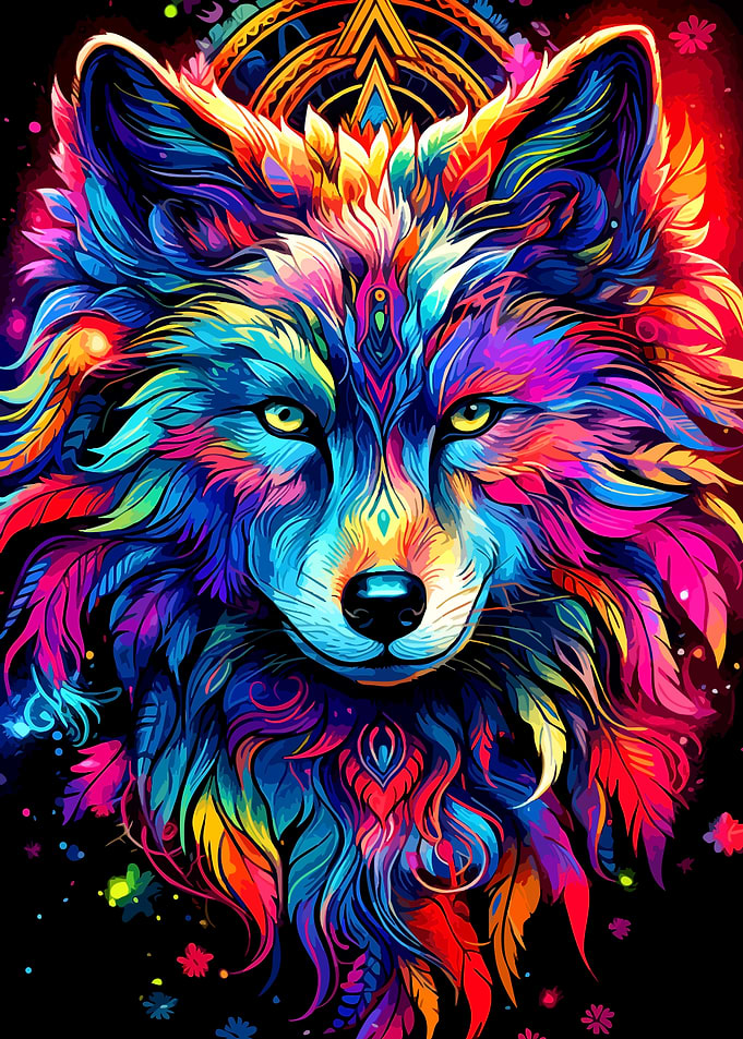 Colorful Wolf Portrait with Geometric Details