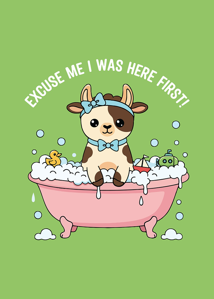 Cow in Bathtub Cartoon Illustration
