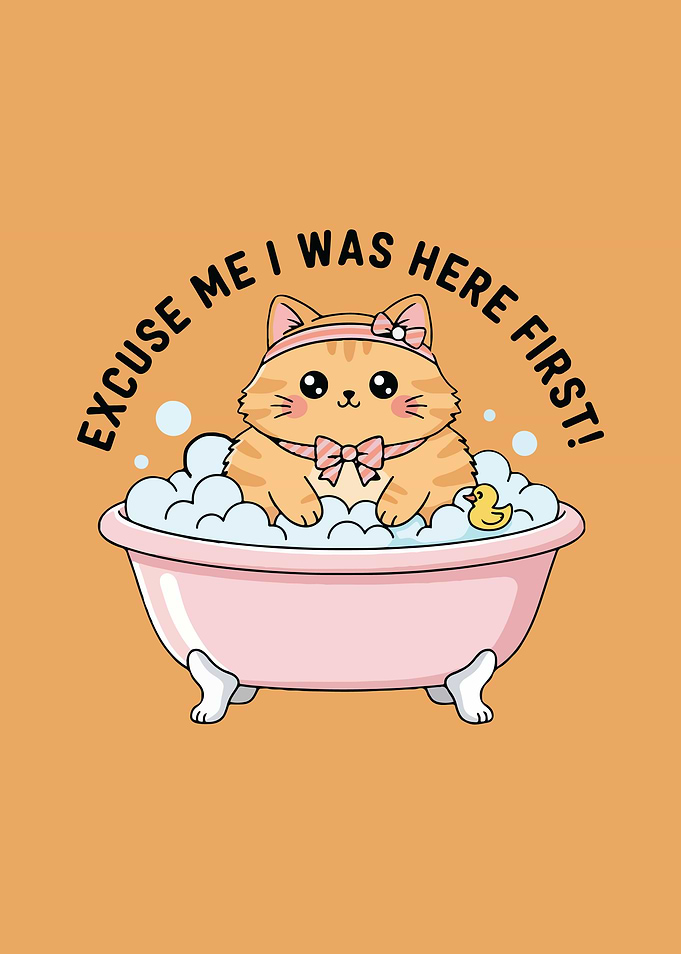 Cute Cat in Bathtub Illustration