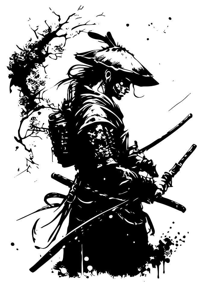 Samurai Warrior in Black and White