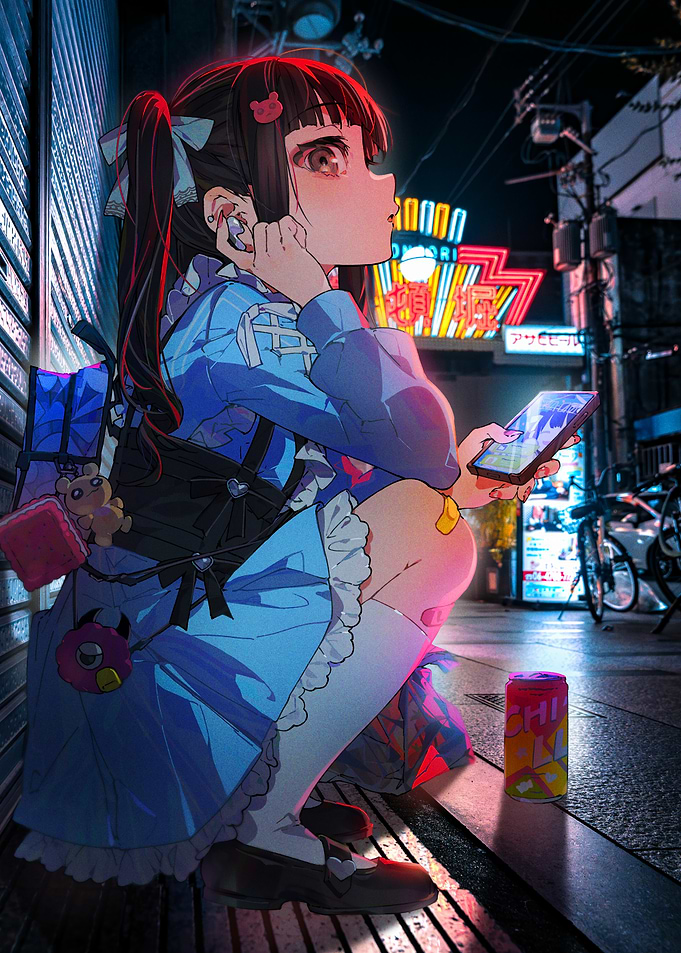 Anime Girl in Urban Nightscape