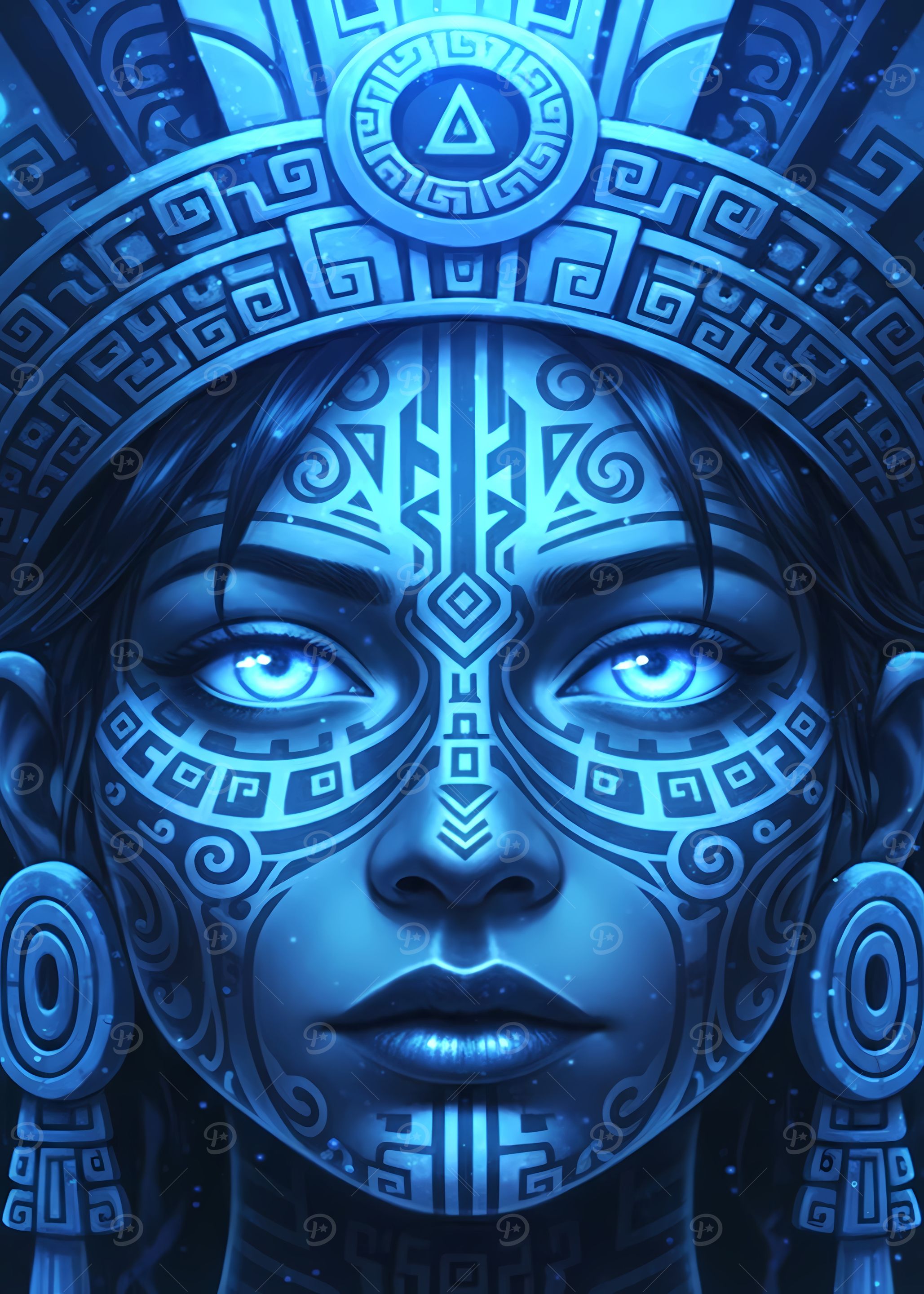 Aztec Woman Portrait in Blue