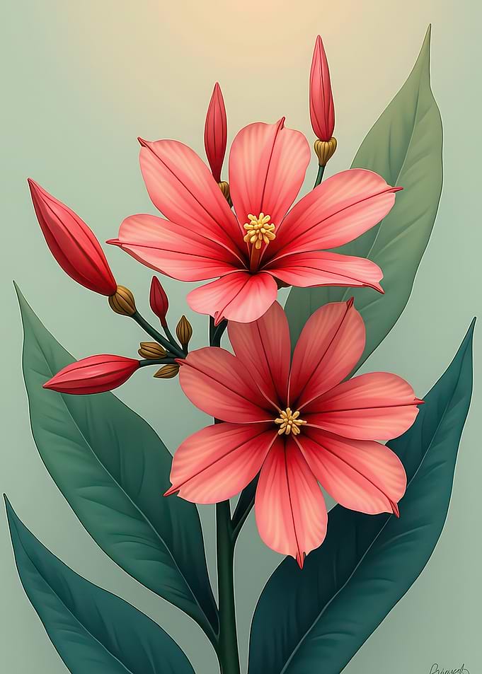 Elegant Pink Flowers with Green Leaves