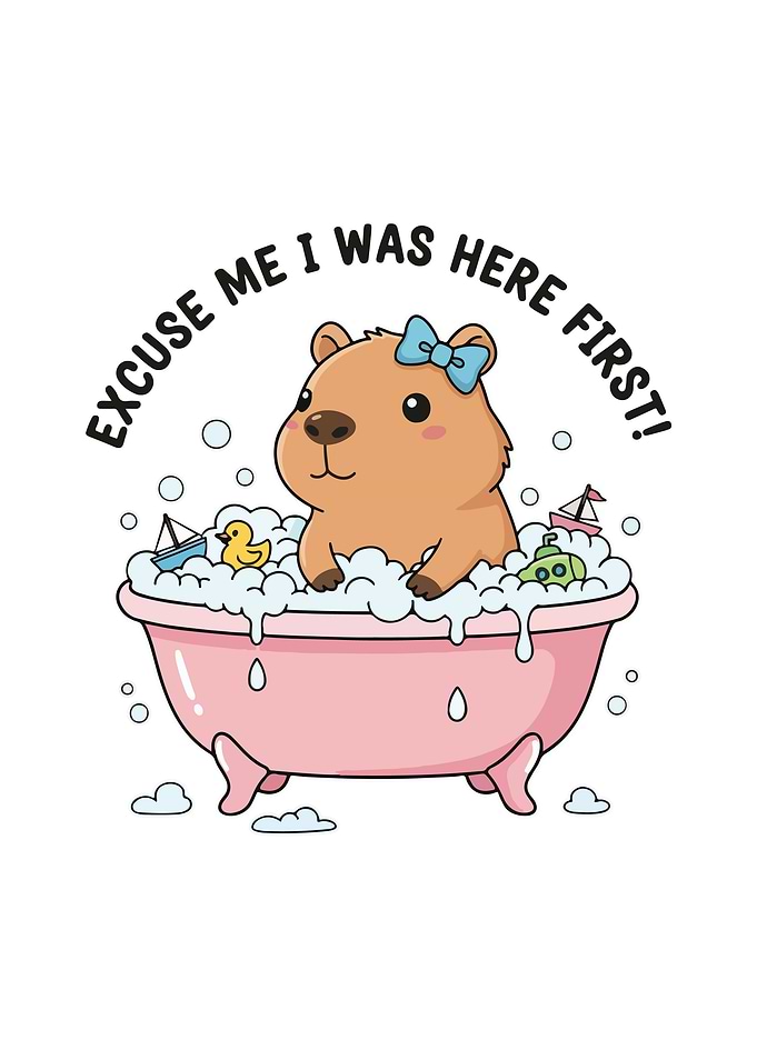 Capybara in Bathtub Cartoon Illustration