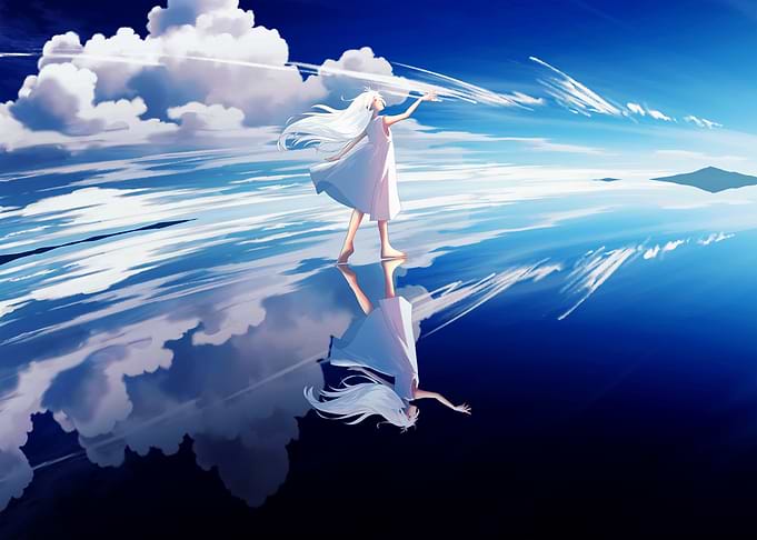 Anime Girl Reflection in Sky