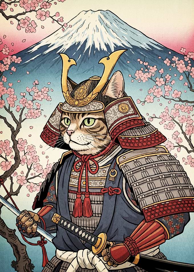 Samurai Cat Mount Fuji