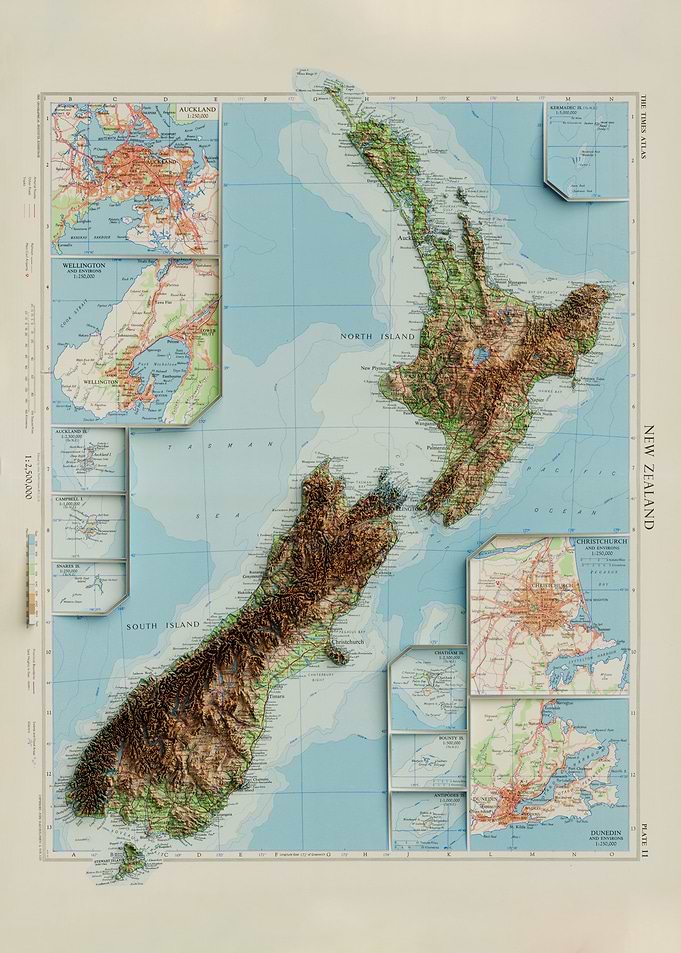 3D Relief Map of 1958 New Zealand
