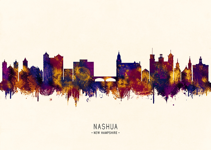 Nashua New Hampshire Skyline Watercolor