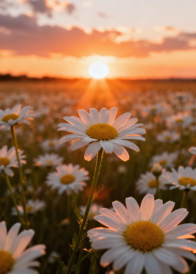 Daisy Field at Sunset