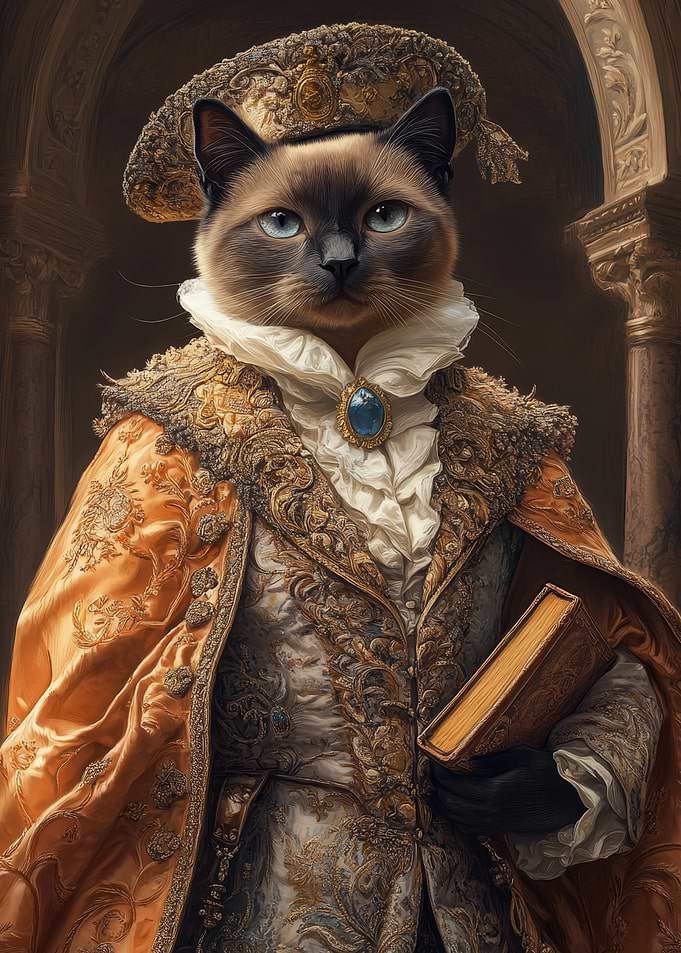 Siamese Cat in Royal Attire | Vintage Aristocrat cat Wall Print