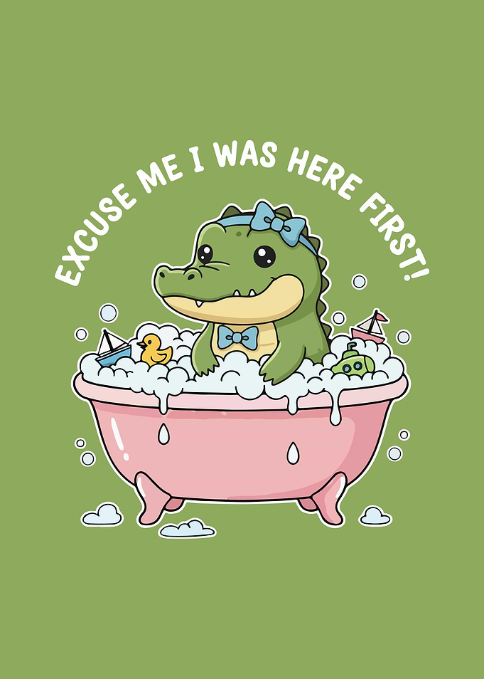 Cute Alligator in Bathtub Illustration