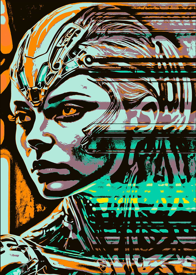 Cyberpunk Woman Portrait with Glitch Effect