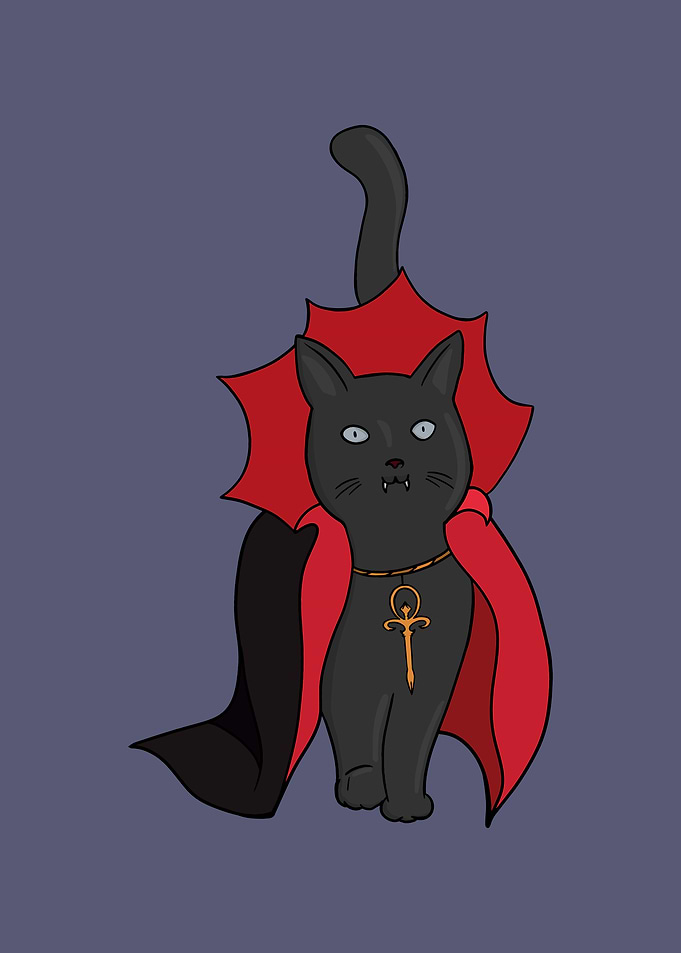 Vampire Cat with Cape and Necklace