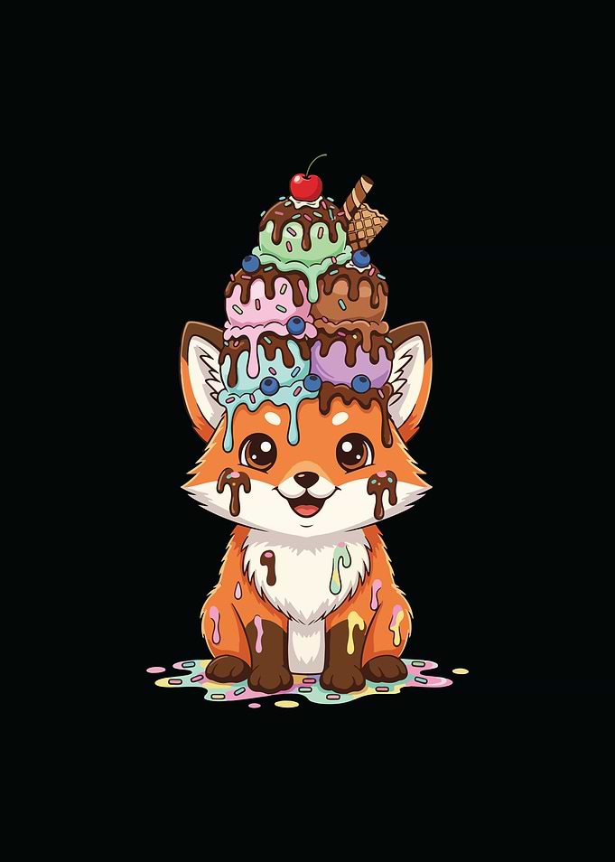 Ice cream fox animal driiping