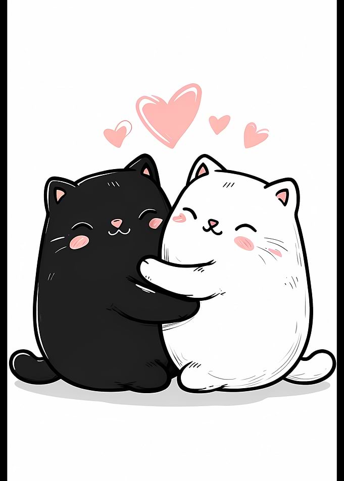 Cute Cats Hugging with Hearts