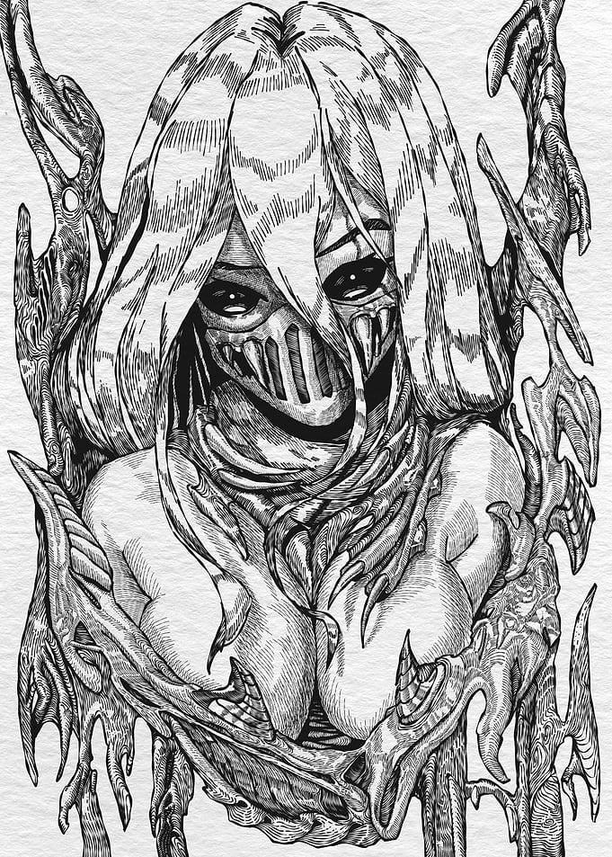 Monochrome Dark Art Masked Figure