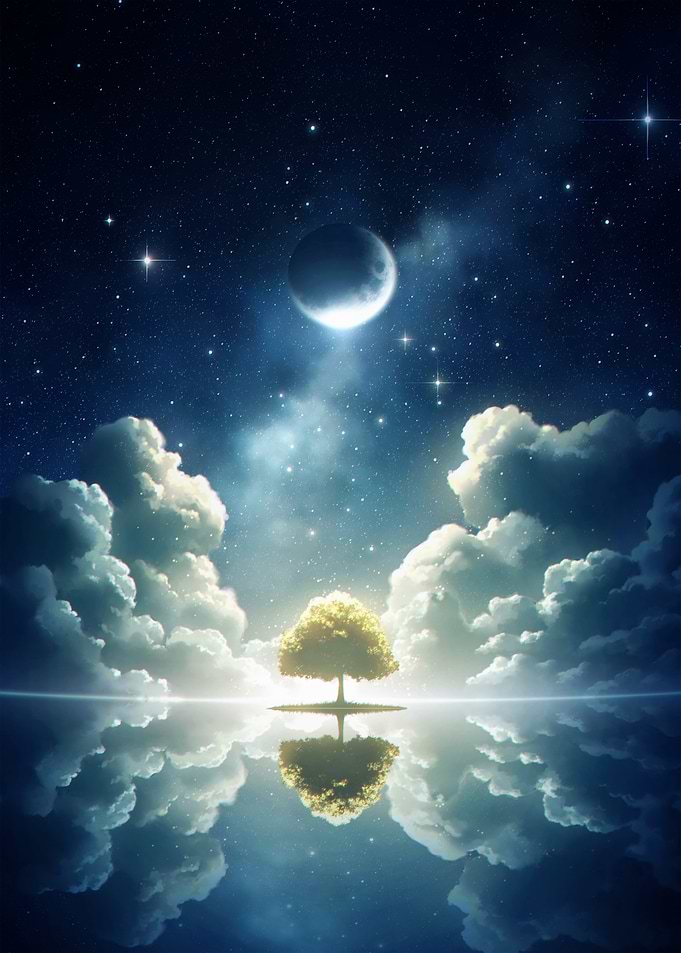Dreamy Tree Reflection Under Moonlight