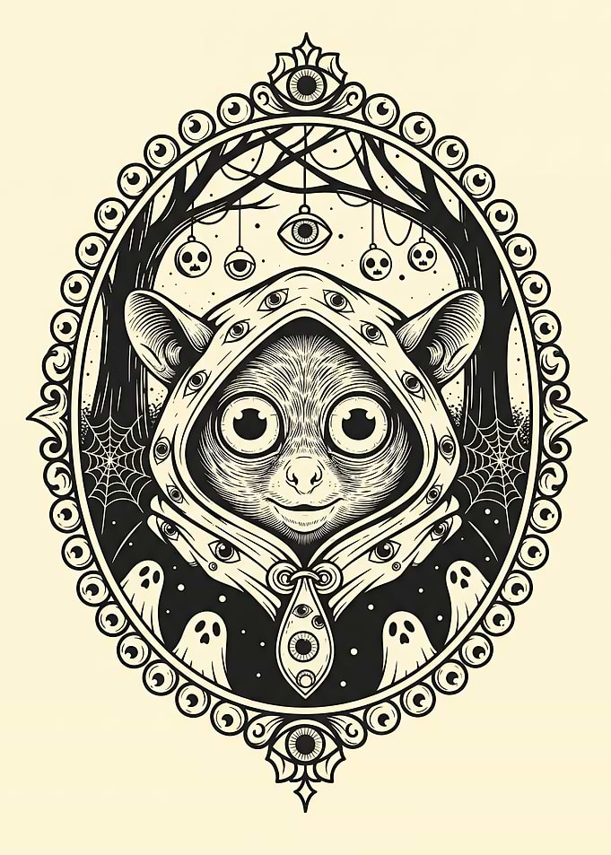 Haunted Tarsier in Moonlit Cameo