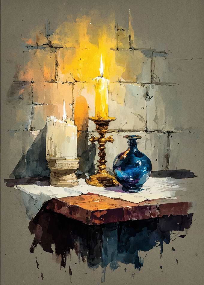 Candles and Vase Still Life Painting