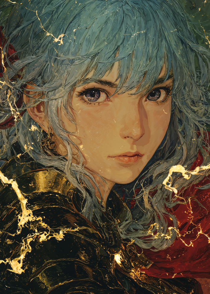 Anime Girl Portrait with Golden Accents