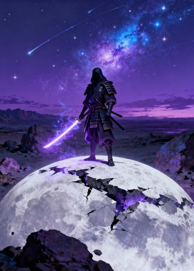 Hooded Warrior on Cracked Moon