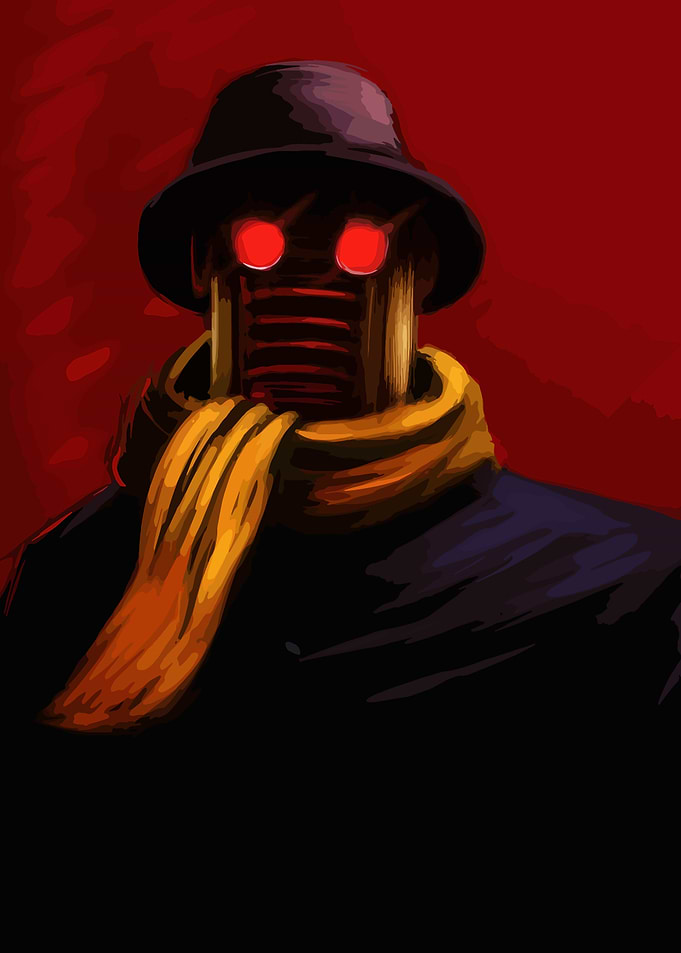 Robot in Hat and Scarf Portrait