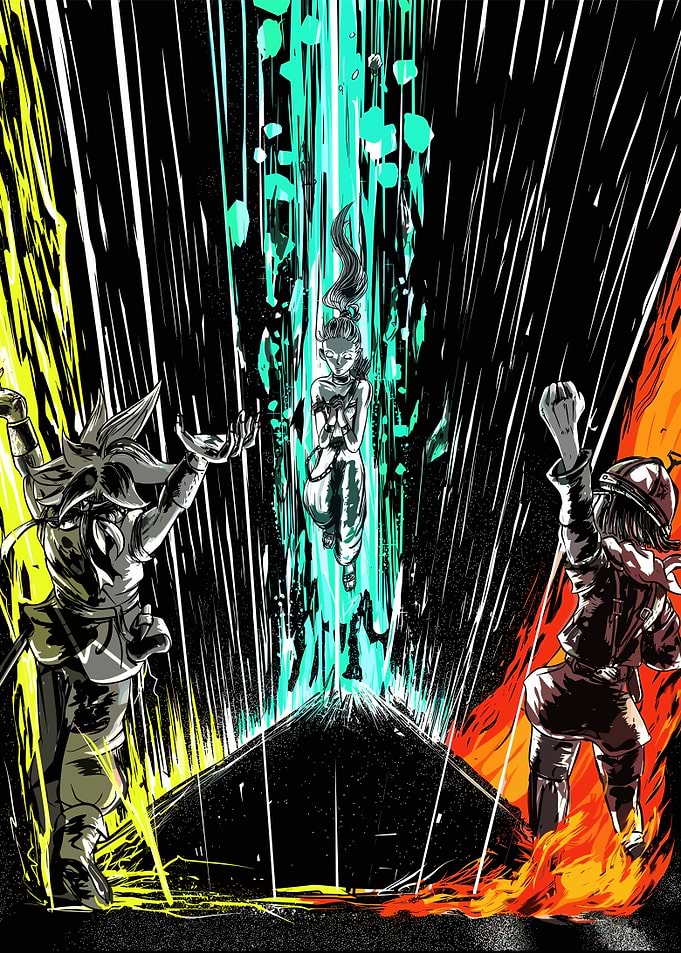 Anime-style character with energy beams