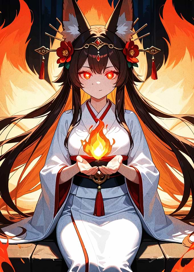 Anime Fox Girl with Fire