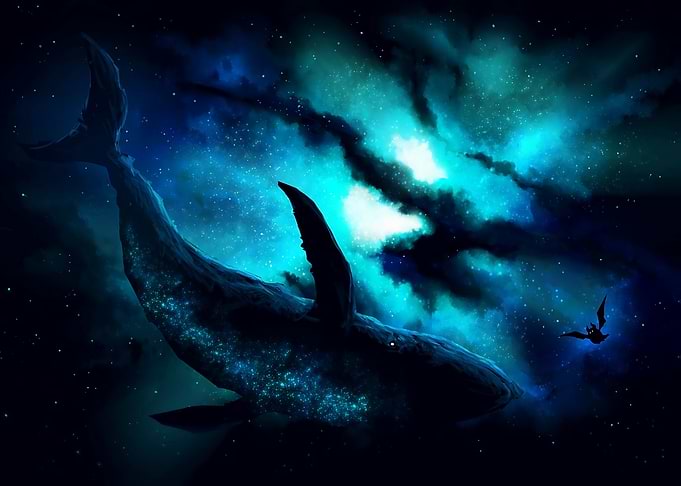 Cosmic Whale and Bat in Space