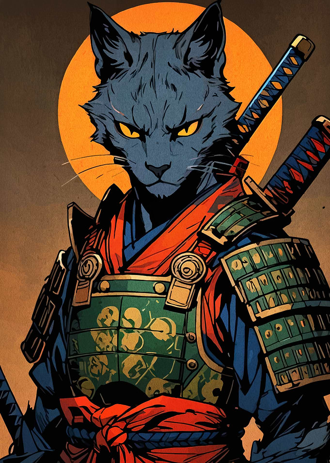 Samurai Cat Warrior with Swords