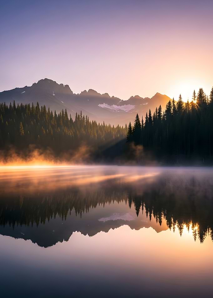Mountain Lake Sunrise Reflection
