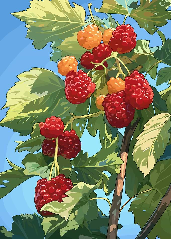 Raspberry Bush Illustration