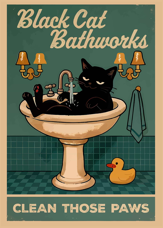Black Cat Bathworks Vintage Style Poster